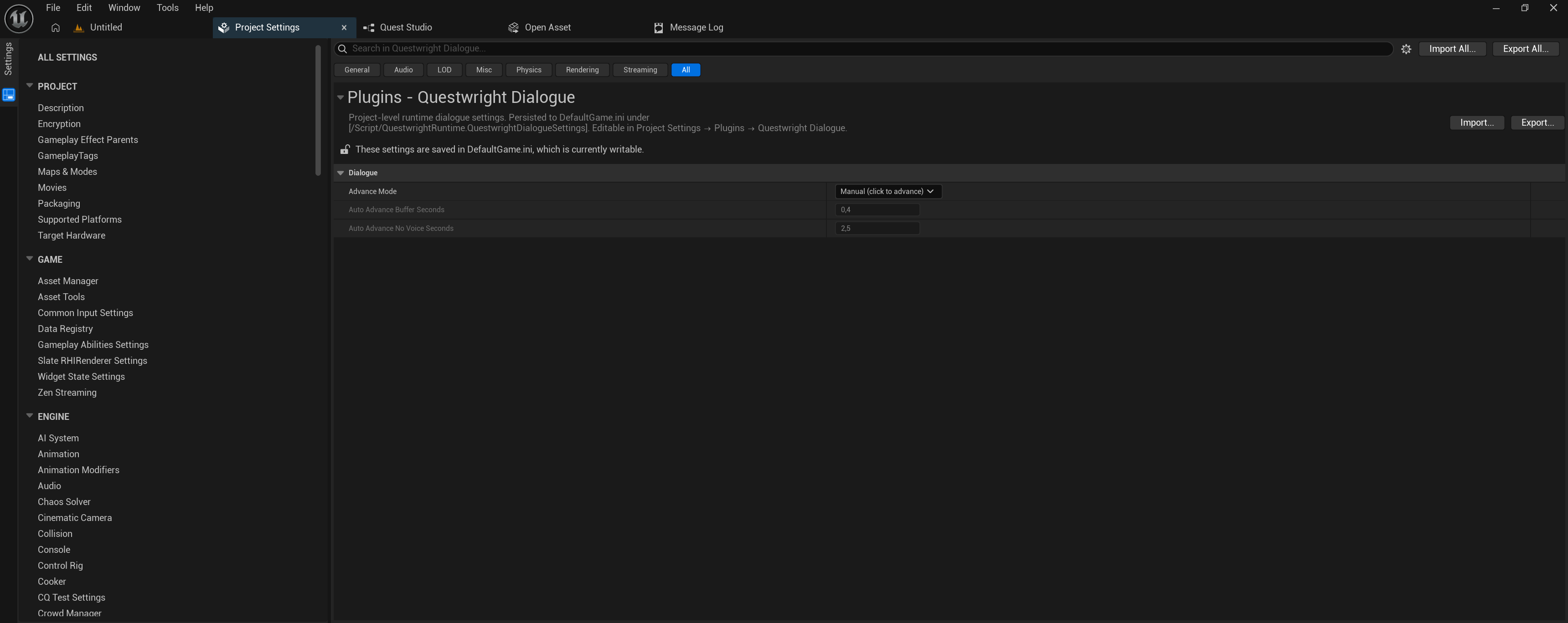 Project Settings → Plugins → Questwright Dialogue